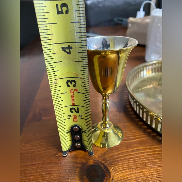 Vintage Set of 6 Brass shot cups Cordials w/ Tray Silver Lined, India - W/ box - Picture 12 of 13